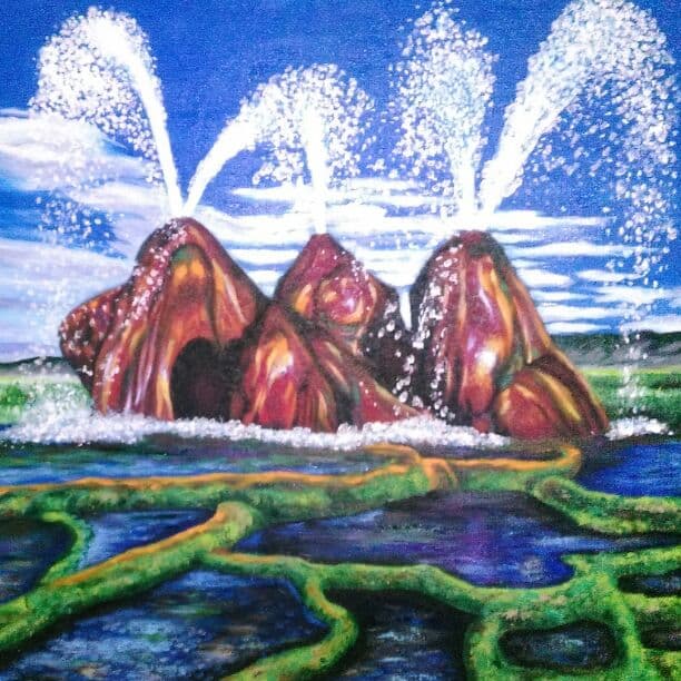 幻想絵画、空飛ぶ画家糸川裕志の富士山曼荼羅図、F6号、油絵、表、裏