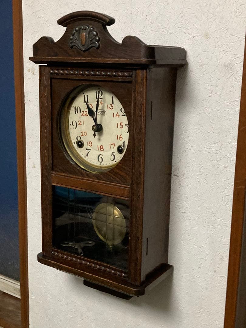 アンティーク EPOCH 宮型数打ち式振り子時計 8日巻 稼働中