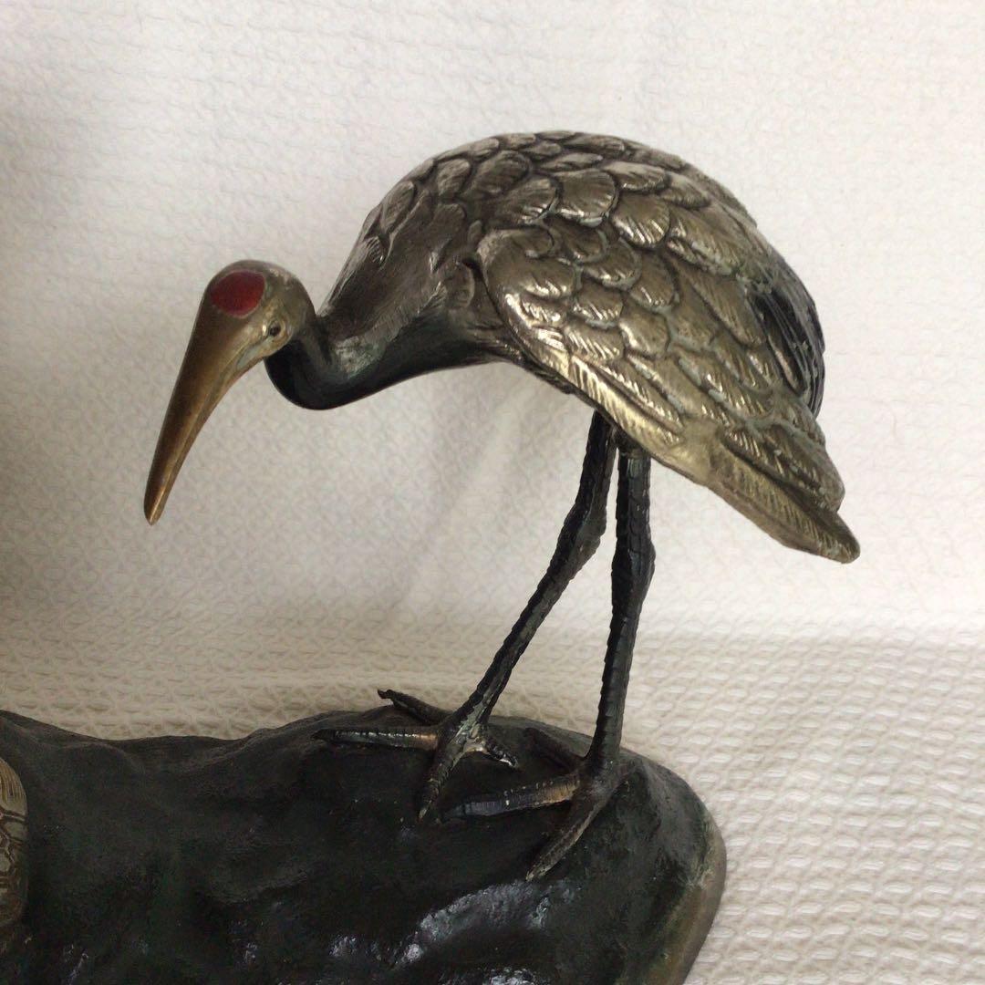 美品 岩上に鶴と亀 銅製
