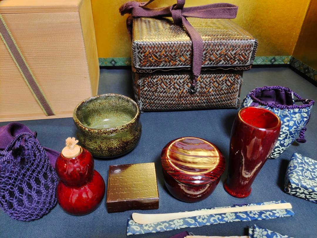 島田竹宝斎 竹工芸作家 竹編御所籠一式揃 茶箱 高級茶籠 茶道具 点前