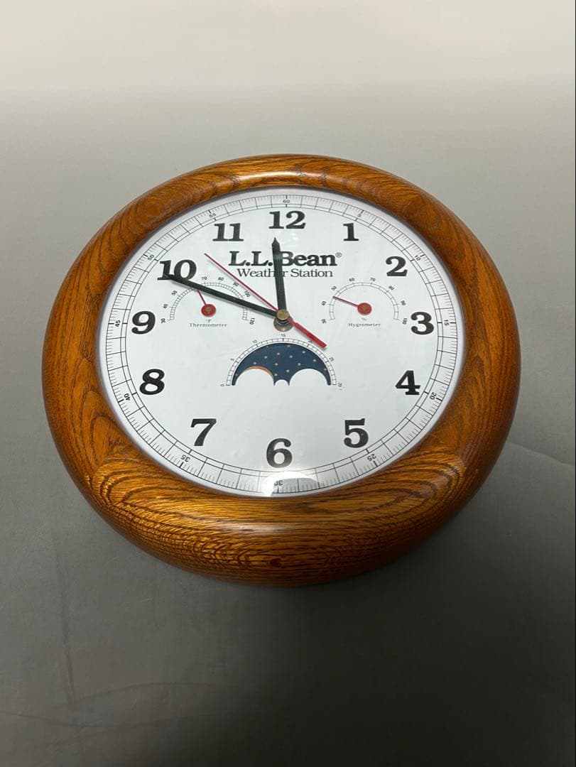 #129 LLBean エルエルビーン 掛け時計 ムーンフェイズ 湿度計 木製枠
