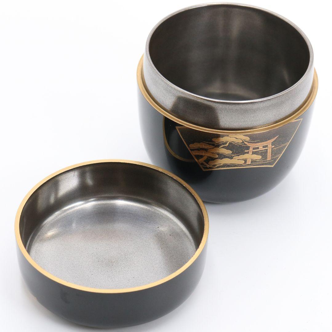 竹内幸斎作 扇面三景蒔絵 中棗 内銀溜塗 茶道具 共箱 AE631