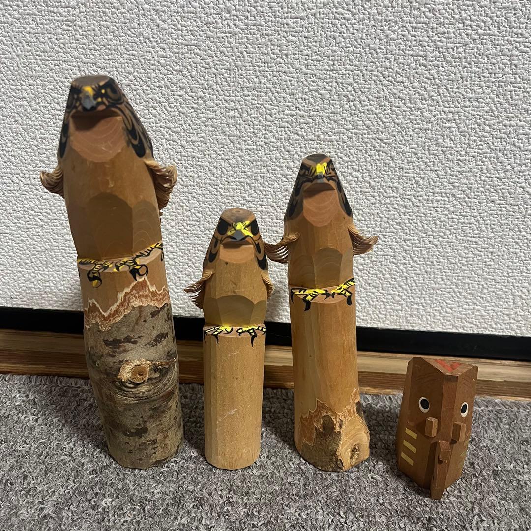 郷土玩具 笹野一刀彫 お鷹ぽっぽ 尾長鶏ポッポ 鷹の彫刻鶏の彫刻 9