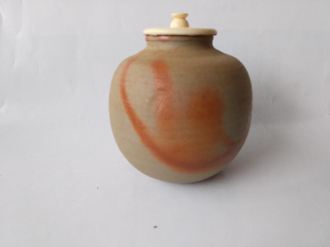 備前火襷焼 文琳茶入 木村陶峰 作 仕覆 波上梅花紋 茶道具 共箱 茶入 美品