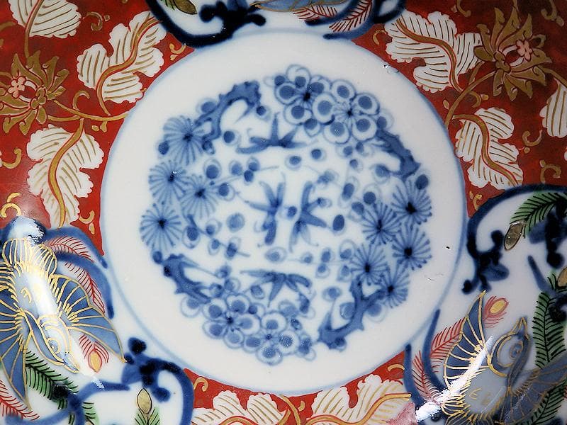 大聖寺伊万里　金襴手　花に福良雀の図　膾皿　５客　B267AS-BGl