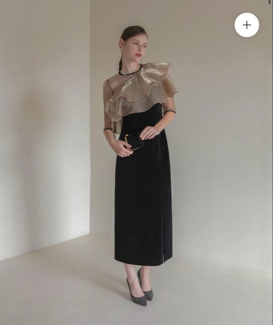 アシンメトリーティアードフリル3WAYベロアワンピースドレス