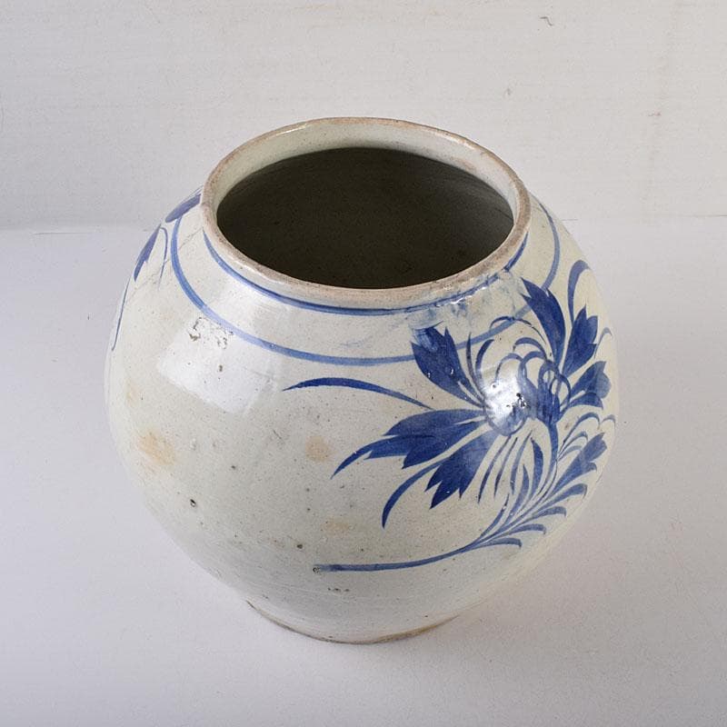 朝鮮美術 李朝 高麗白磁 染付 花文 壺 C R8023C