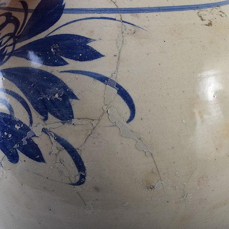 朝鮮美術 李朝 高麗白磁 染付 花文 壺 C R8023C