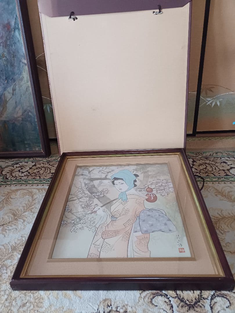 ◆　柳川新太郎 　「美人」 日本画　F10号　二科展 　名古屋　◆