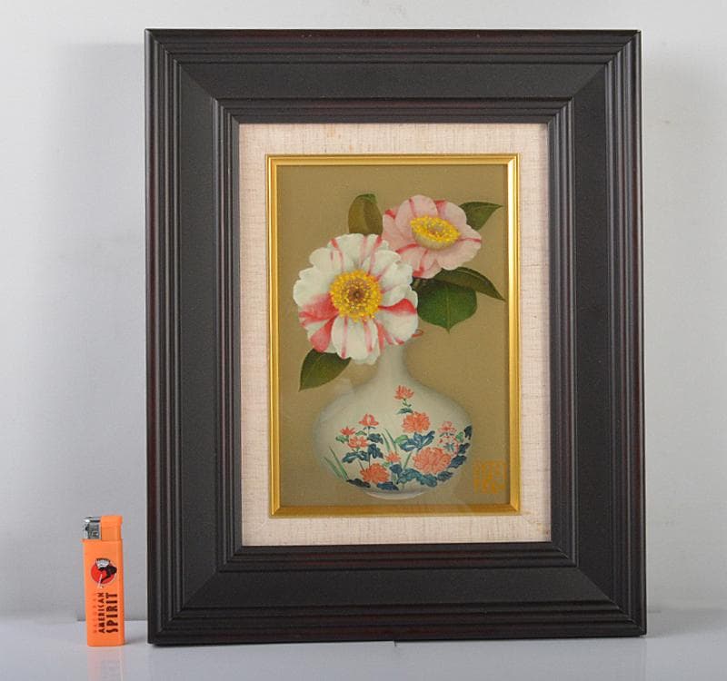 黒田悦子作油彩SM号『椿』額装箱付V R4433C