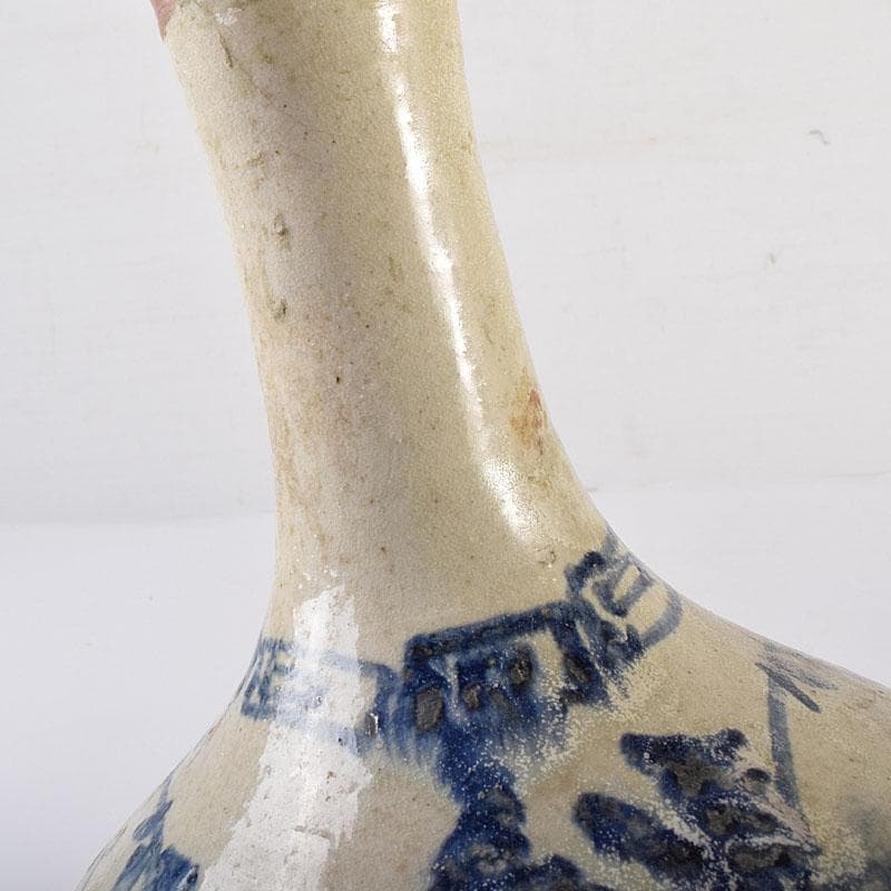 朝鮮美術 李朝 高麗白磁 染付花文 鶴首瓶 V R8025C 美術品・