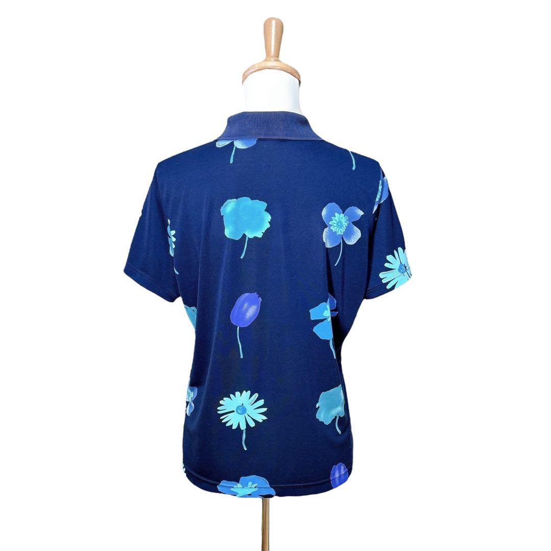 レオナール（XL）ポロシャツ/半袖/スポーツウェア /花柄/ゴルフ/トップス/紺