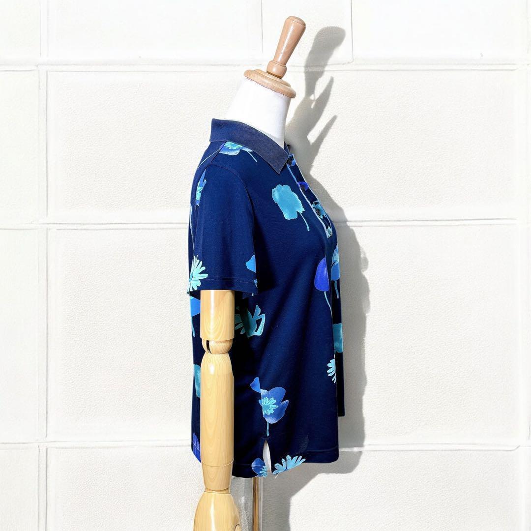 レオナール（XL）ポロシャツ/半袖/スポーツウェア /花柄/ゴルフ/トップス/紺