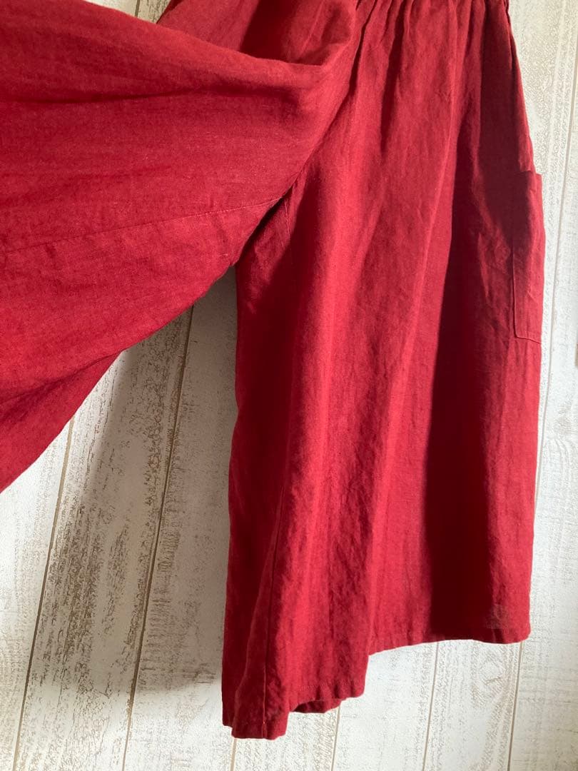 ヤンマ　ヤンマ産業　キュロットパンツ　リネン100% 赤　ガウチョパンツ