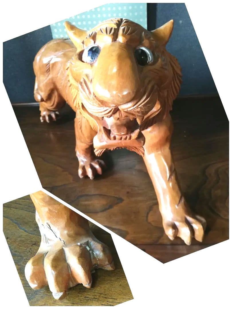 木製虎の彫刻 木彫りの虎 一本木 トラ 寅 彫刻 寅年 置物 木像