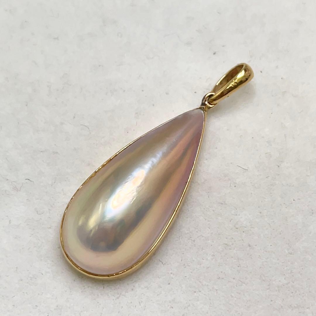 K18 18金枠 雫型 マベパール ペンダントトップ 2.66g 39.11mm