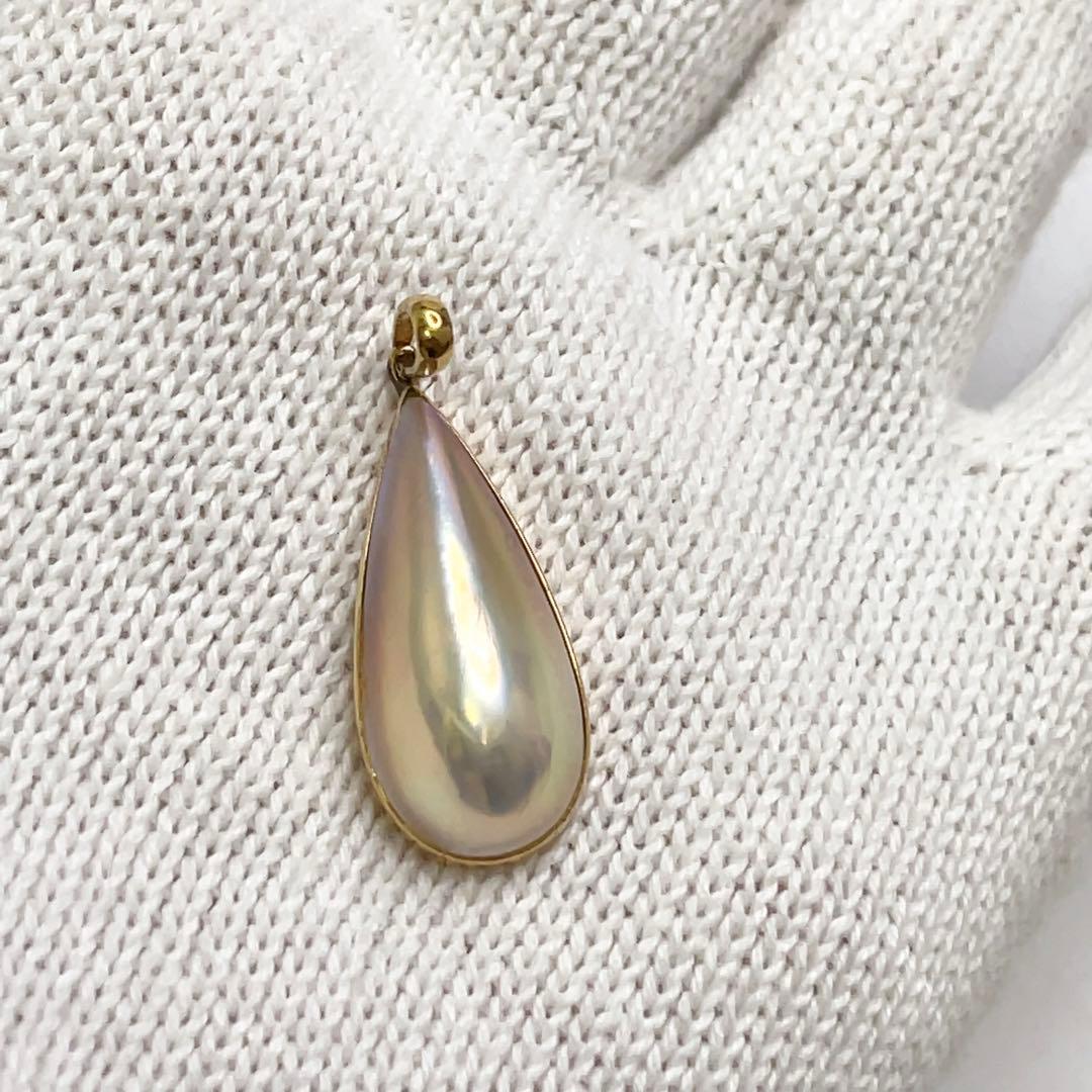 K18 18金枠 雫型 マベパール ペンダントトップ 2.66g 39.11mm