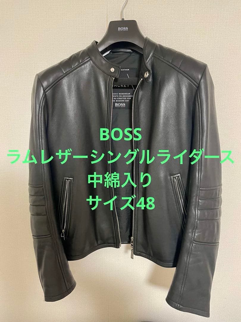 BOSS ブラックレザー シングルライダースジャケット HUGO BOSS】ヒューゴボス レザー シングル ライダースジャケット