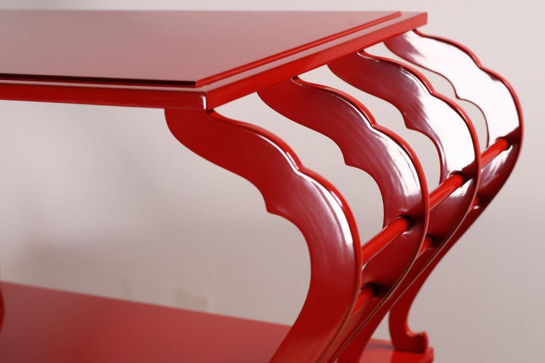 漆芸 輪島塗 朱塗 八足卓 花台 供台 54.5×27.3cm【MA722】