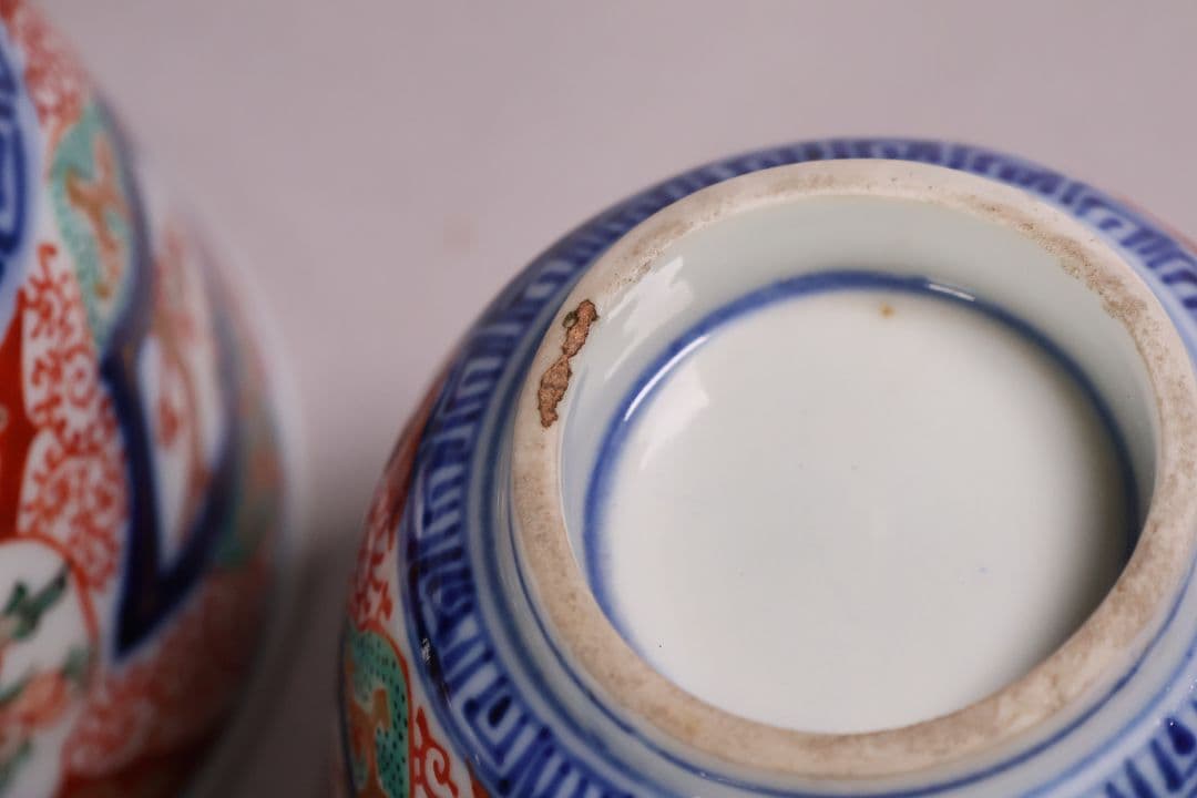 【CM125】古伊万里 扇面 色絵向付 五客 猪口 小鉢 扇面 草花 唐草 錦