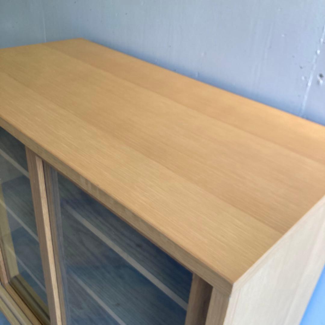 美品・廃盤希少☆無印 木製キャビネット・ガラス扉（引戸）・オーク材