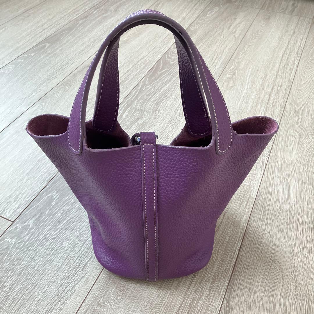 本革 キューブ型 ハンドバッグ バケツバッグ レザー パープル