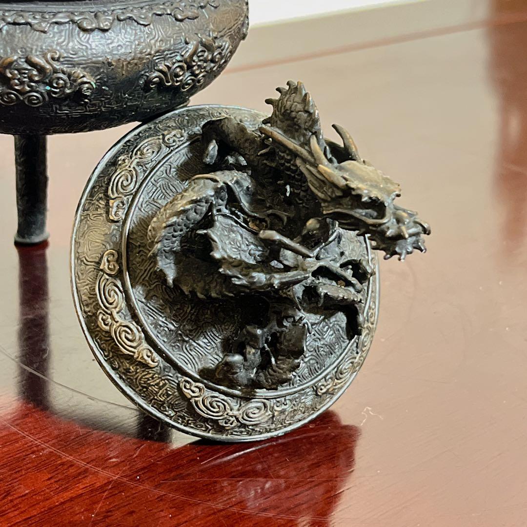 【極上品】高岡銅器 龍彫刻 香炉 青銅製 三つ足 縁起物 伝統工芸 10万円相当