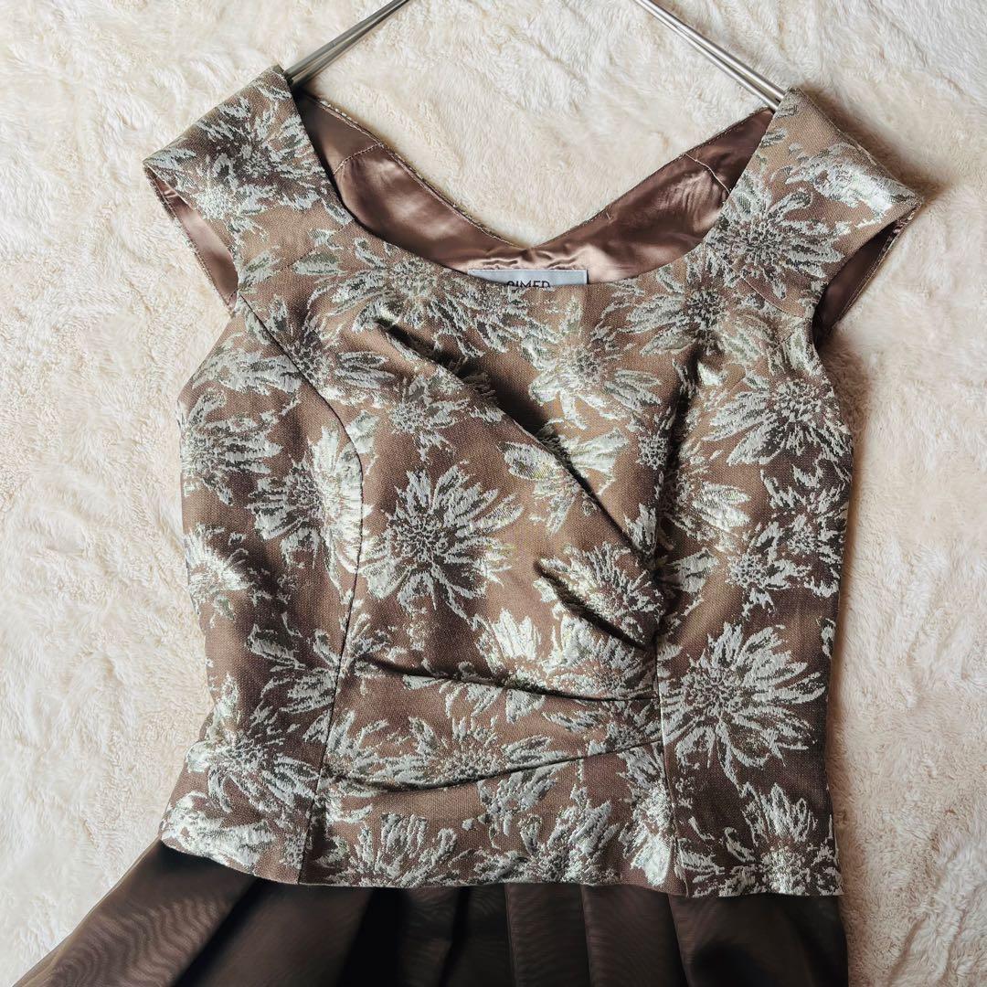 美品★AIMER エメ ブラウン/ゴールド ノースリーブドレス チュールスカート