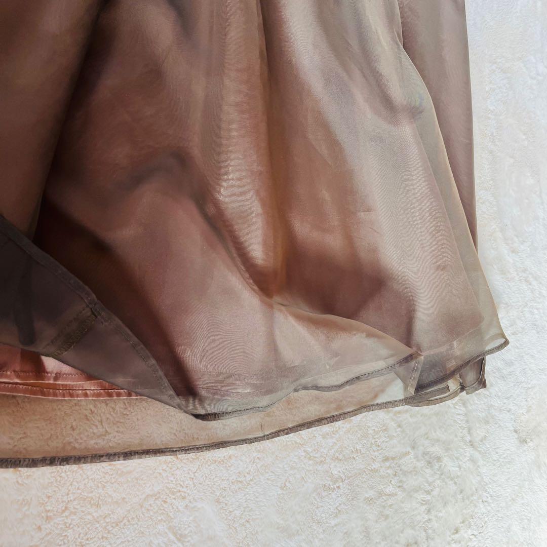 美品★AIMER エメ ブラウン/ゴールド ノースリーブドレス チュールスカート