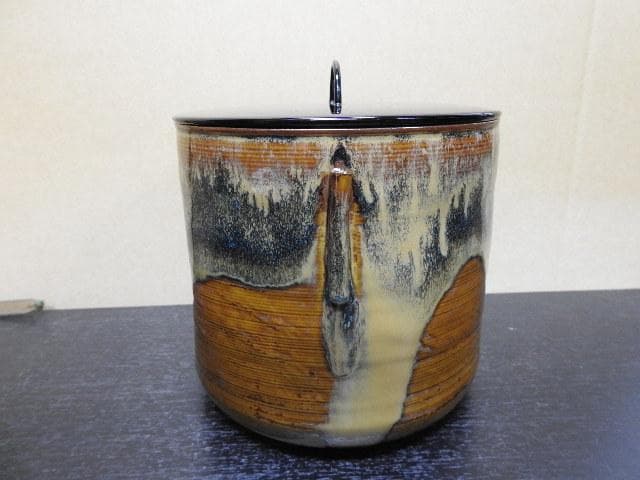 十四代亀井味楽　高取管耳水指　共箱　MA467