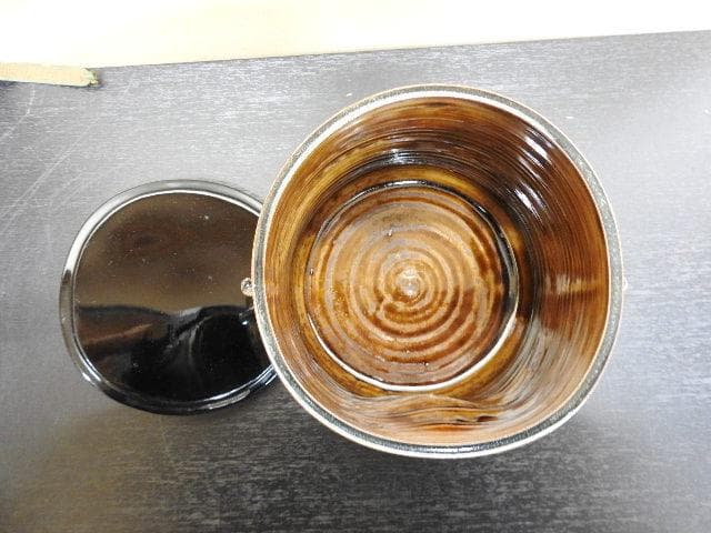 十四代亀井味楽　高取管耳水指　共箱　MA467