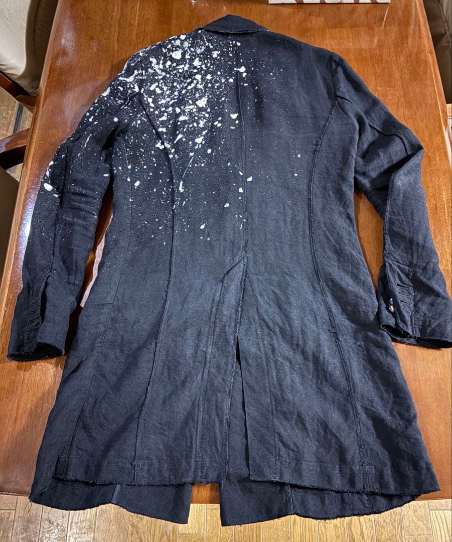 ファガッセン、リネン 黒 チェスター風コート ペイントスプラッシュ‼️