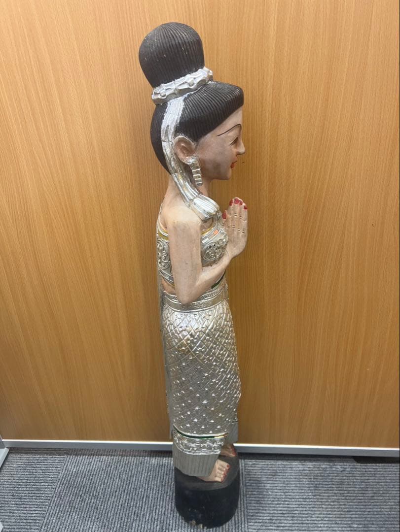 タイ 木彫り 民族衣装の女性像 置物 サワディー人形 2体セット