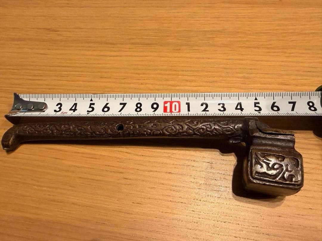 【骨董品】明治時代 龍紋/唐草彫刻 銅製 矢立 携帯用筆記具 アンティークA