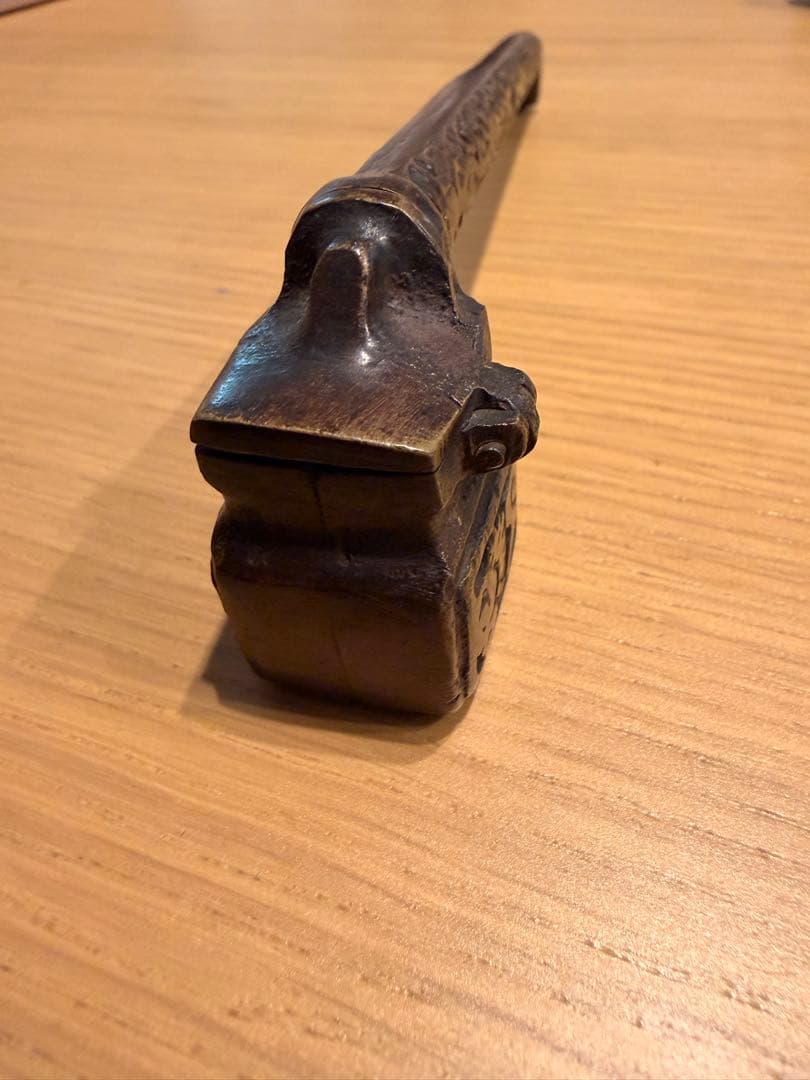 【骨董品】明治時代 龍紋/唐草彫刻 銅製 矢立 携帯用筆記具 アンティークA