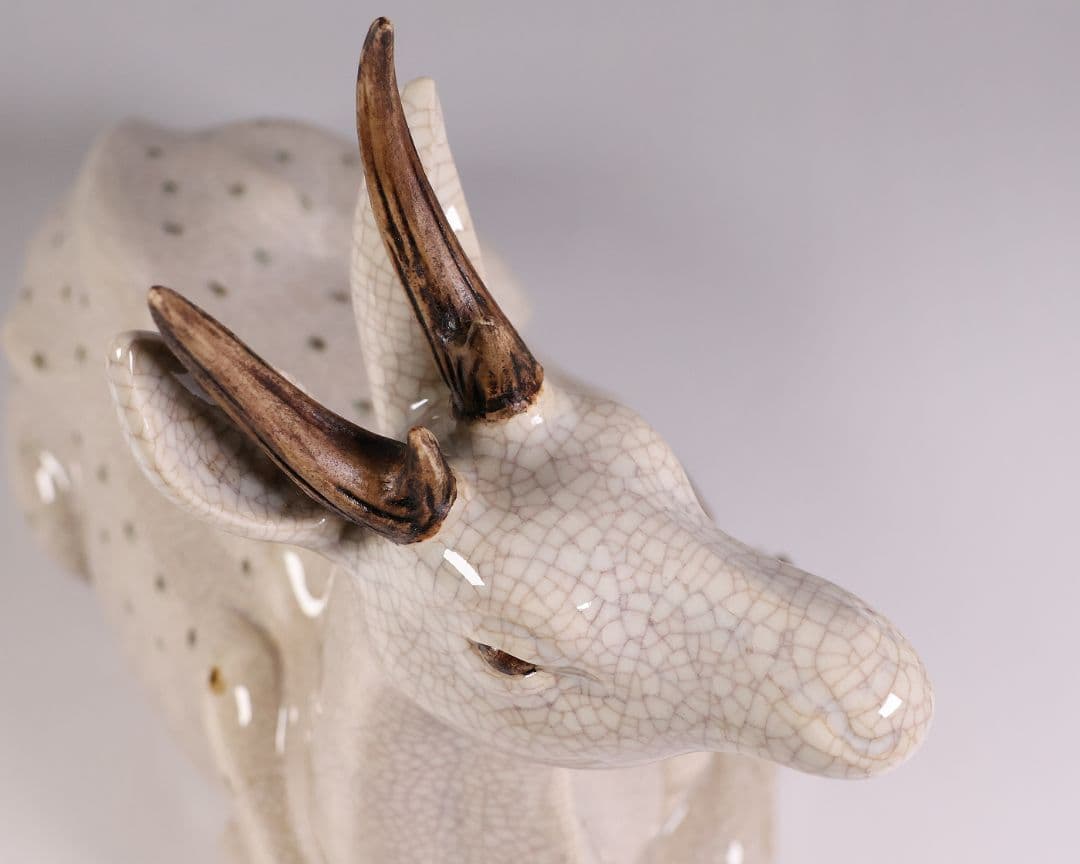 九谷焼 八弘窯 木田弘雄 鹿 置物 高28.3cm 陶芸 陶製 動物【MA868】