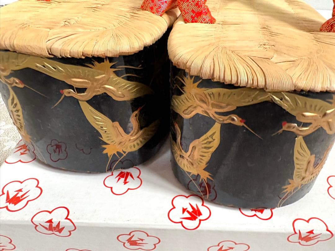 七五三　20㎝　ぽっくり　こっぽり本畳　黒漆塗り　鶴の図　鈴の音可愛い