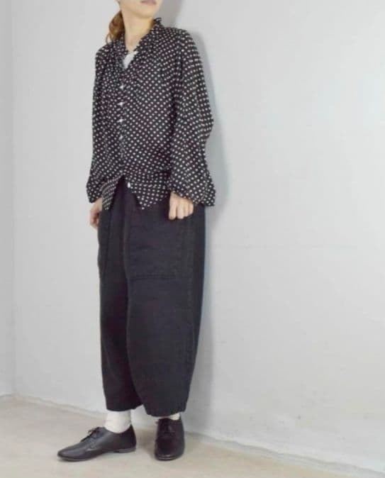 tumugu:ツムグ　ソルトリネン　8分丈パンツ　サルエルパンツ　ブラック