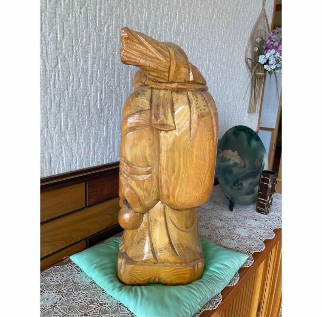 縁起物 天然木根彫七福神 布袋様一刀彫木彫置物 縁起物 天然木根彫