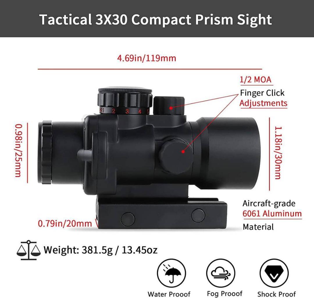 レッドドットサイト 3x30E オプティカルサイト 赤緑ドット 20mmマウント