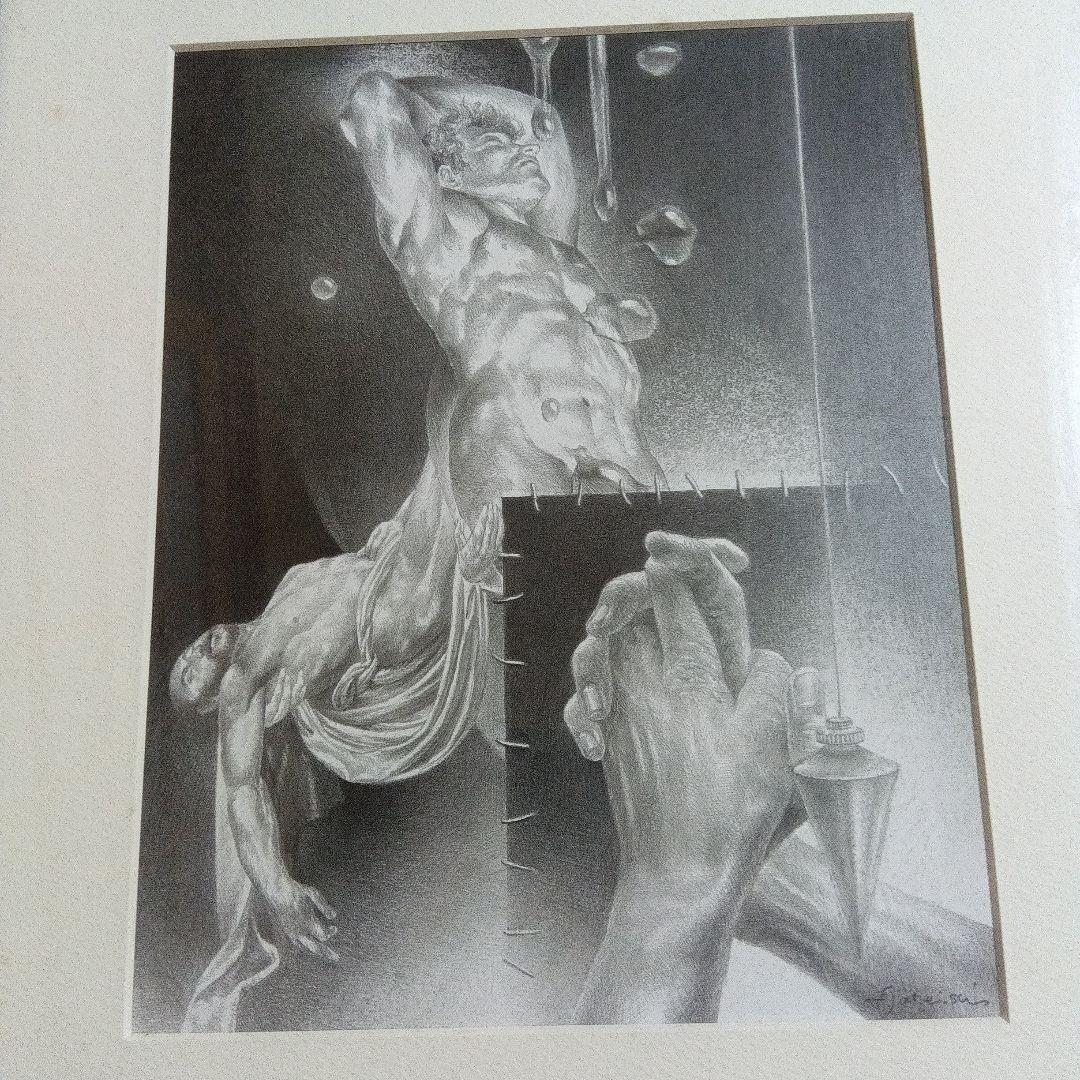 建石修志　鉛筆画 　直筆　サイン　署名　原画　デッサン