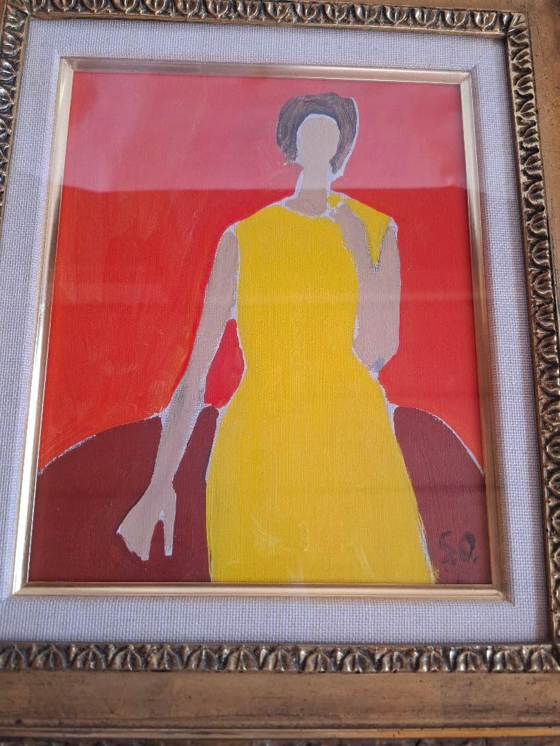 大沢昌助 婦人像　本人直筆裏書あり　人物画 金色フレーム絵画　　真作