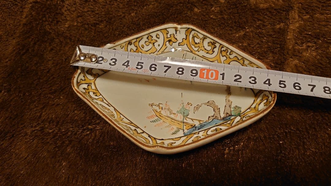 古九谷　九谷焼　菱形皿　蔵出し　唐人図　茶道具　１客