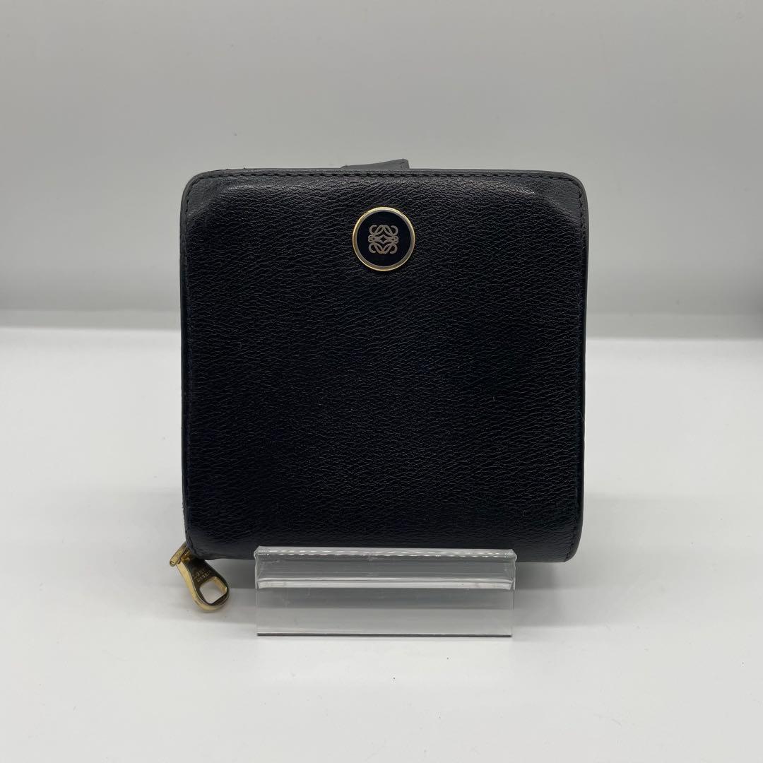 【良品】 LOEWE ロエベ アナグラム レザー 折り財布 LOEWE（ロエベ） 二つ折り財布 アナグラム レザーxゴールド金具