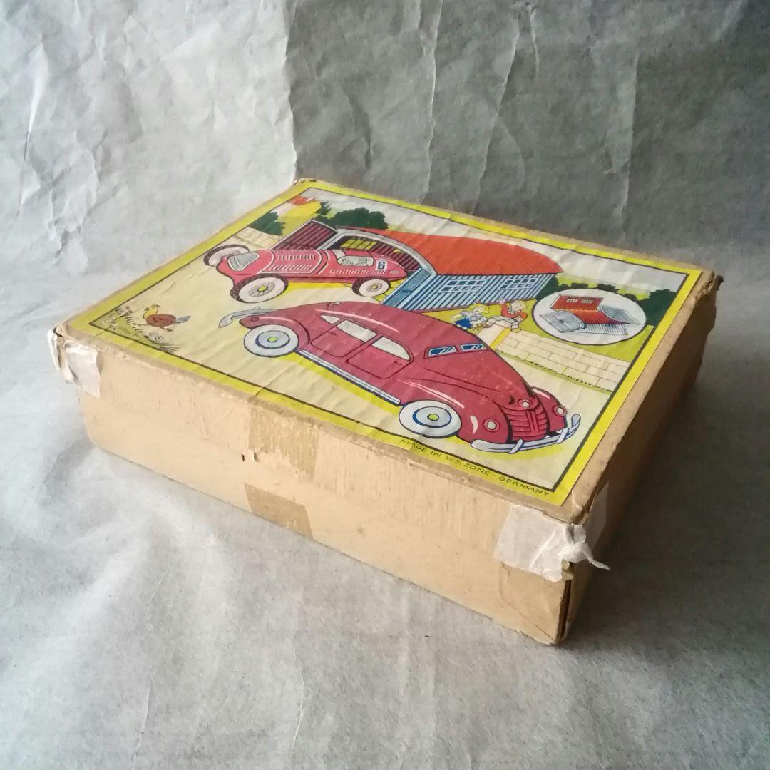 超レア　ブリキ　車庫付きゼンマイカー　アメリカ占領下ドイツ　箱付き　ヴィンテージ