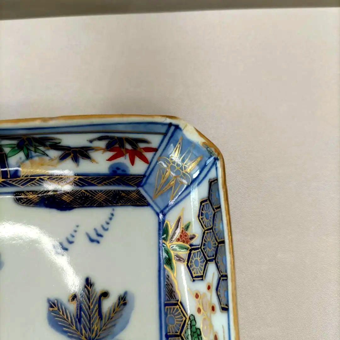 骨董 有田焼 伊万里焼 古伊万里 金彩 色絵 小皿 長角皿 角皿 5客セット