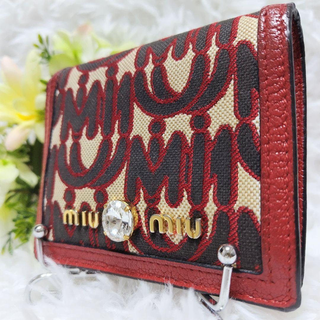 美品】ミュウミュウ 二つ折財布 ジャガード エムエムパリス ビジュー