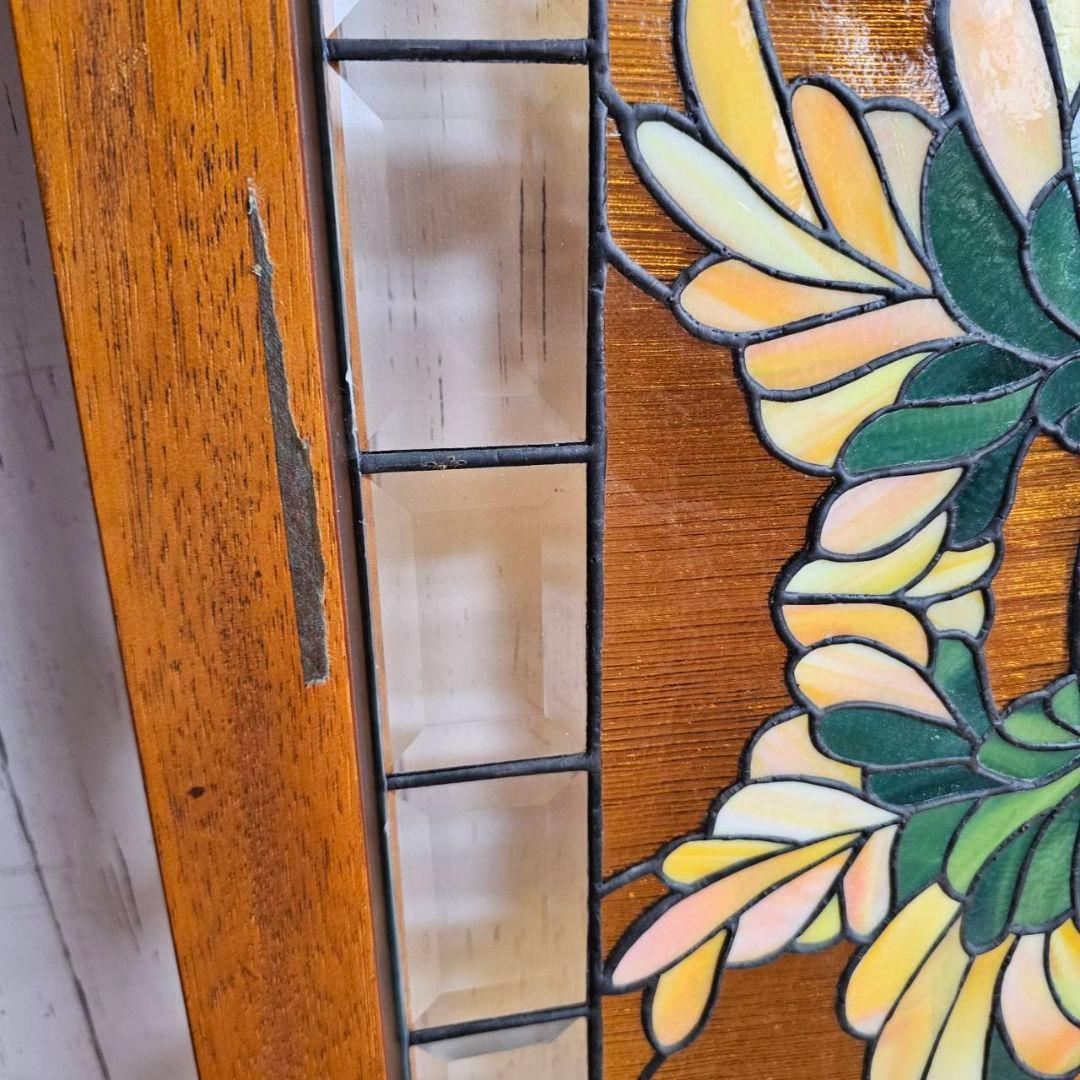 p175/k】花柄 ステンドグラス 木製フレーム インテリア