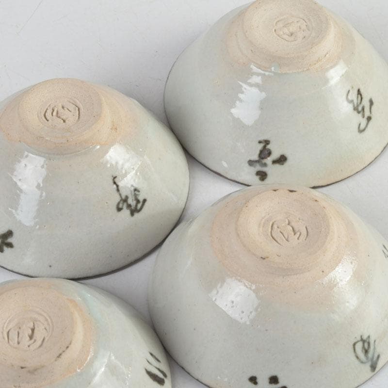 京焼　平安陶工　清水七兵衛造　染付　草鳥文　ぐい呑　盃　五客　共箱　V　9234