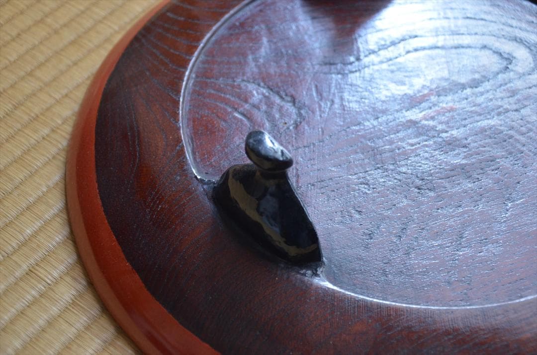 江戸末期　朱塗　拭漆　脚付　盆　骨董品　アンティーク